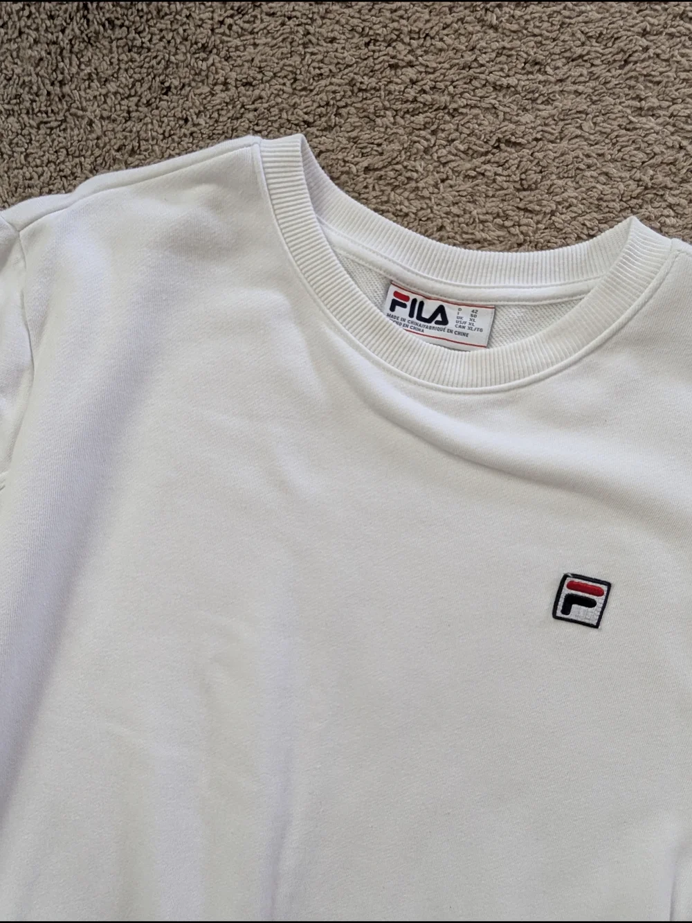 Fila White French Terry Crewneck Sweatshirt with Striped Trim Size XL - Picture 5 of 12